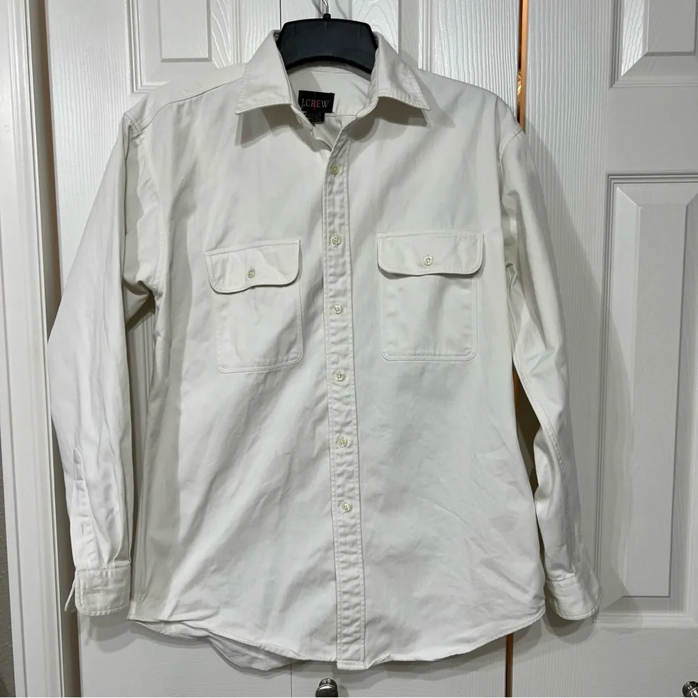 Vintage J Crew Oarsman Men M Denim White Button Down 90's Made USA Shirt